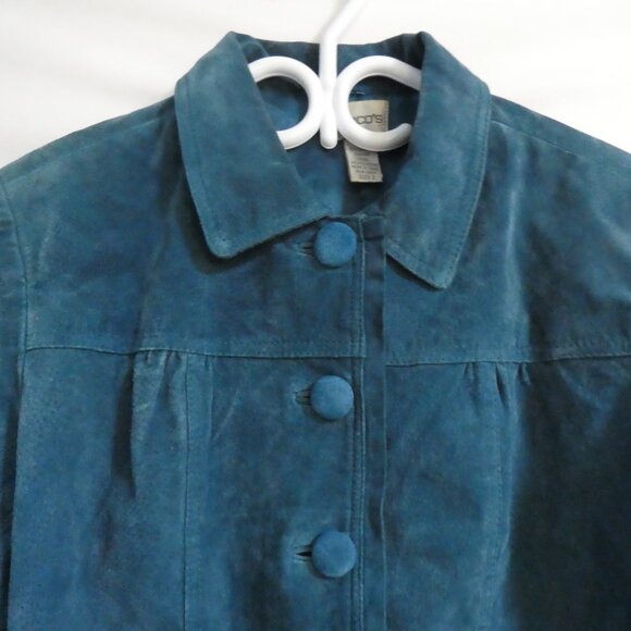 CHICO'S | size 2 | Blue Suede Button-Up Front Jacket - Picture 4 of 14